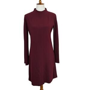 Vince Wine Mock Neck Flare Sleeve Dress